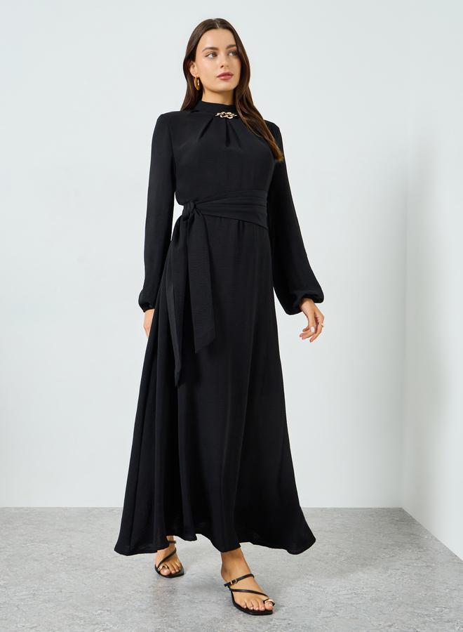 Take Two Black Pleated Detail Balloon Sleeve Maxi Dress - Image 2
